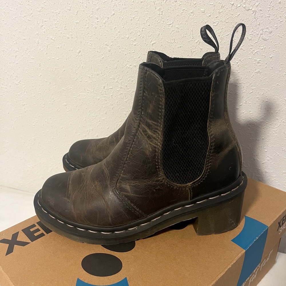 Dr. Martens “Candace” Brown Leather Heeled Chelsea Boots